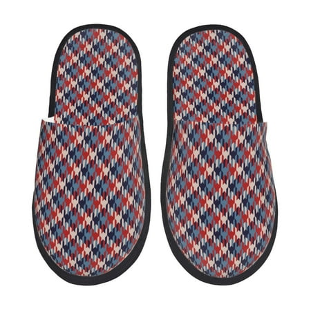 Balery Red Blue Checked Slient Indoor Furry Fleece Comfort House Shoes Soft Non-Slip Home Shoes Cotton slippers House Slippers-- Medium