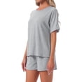 thumbnail image 4 of INSPIRE CHIC Women's Pajama Set Short Sleeve Round Neck Rolled Cuffs Top Elastic Waist Shorts Jersey Knit Sleepwear Sets XL Gray, 4 of 6