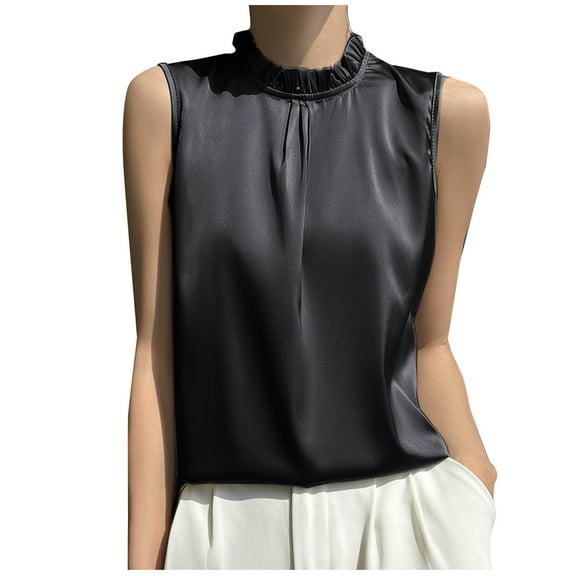 Dressy Tank Tops For Women Sevevn Womens Silk Satin Tank Tops Business Casual Ruffle Trim Mock Neck Sleeveless Summer Blouses Shirts Basic Tank Tops For Women