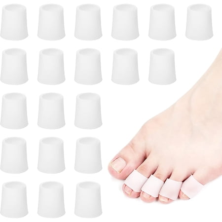 20 Pieces Toe Sleeves, Gel Toe Protectors Toe Tube Pads Breathable Toe Covers Pinky Toe Spacers for Bunion Overlap Toe Hammer Toes Preventing Rubbing Relief Pain (20 White)