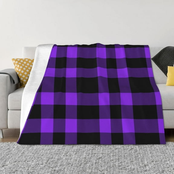 Rateoe Purple Buffalo Plaid Pattern Flannel Throw Blanket, Ultra-soft Blanket for Bed, Couch, Car, Hypoallergenic Anti-pilling blanket-