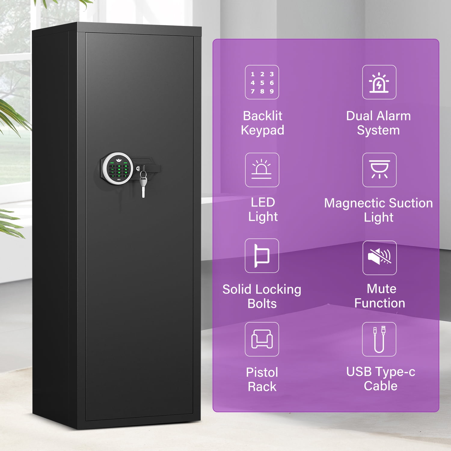 7-8 Unassmabled Gun Safe for Pistols,Quick Access Large Gun Safe with Password Lock, Gun Cabinet with Shelves for Home and Office