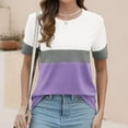 thumbnail image 6 of Women’s T Shirts Short Sleeve Color Block Tops Casual Summer Fashion Tees Purple XXXXL, 6 of 7
