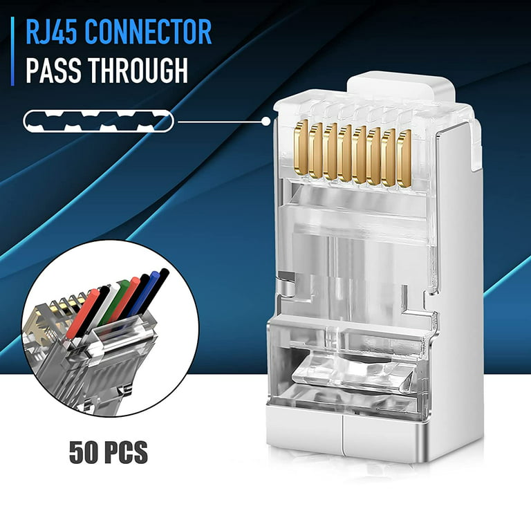 Hiija 100PCS Cat6 RJ45 Pass Through Connectors + 100PCS RJ45 Boot Cover,  Ethernet Cable Crimp Connectors UTP Network Plug for Solid Wire and  Standard