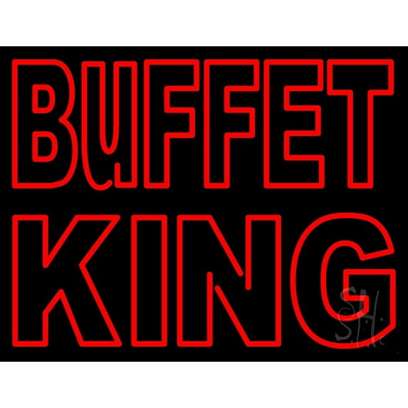 Red Buffet King LED Neon Sign 15 x 19 - inches, Clear Edge Cut Acrylic Backing, with Dimmer - Bright and Premium built indoor LED Neon Sign for restaurant window and interior decor.