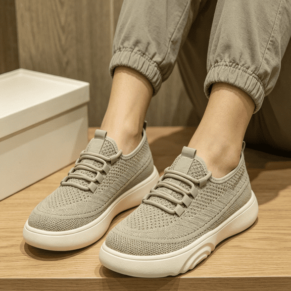 Domuza Womens Striped Fly Knit Slip On Sneakers, Elastic No-Tie Lace Lightweight Platform Casual Walking Shoes with Fashion Letter Detail Green 8.5(EU-41)