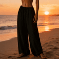 thumbnail image 2 of Jsaierl Women's Linen Wide Leg Palazzo Pants Summer Casual Drawstring Elastic Waist Loose Breathable Trousers, 2 of 13