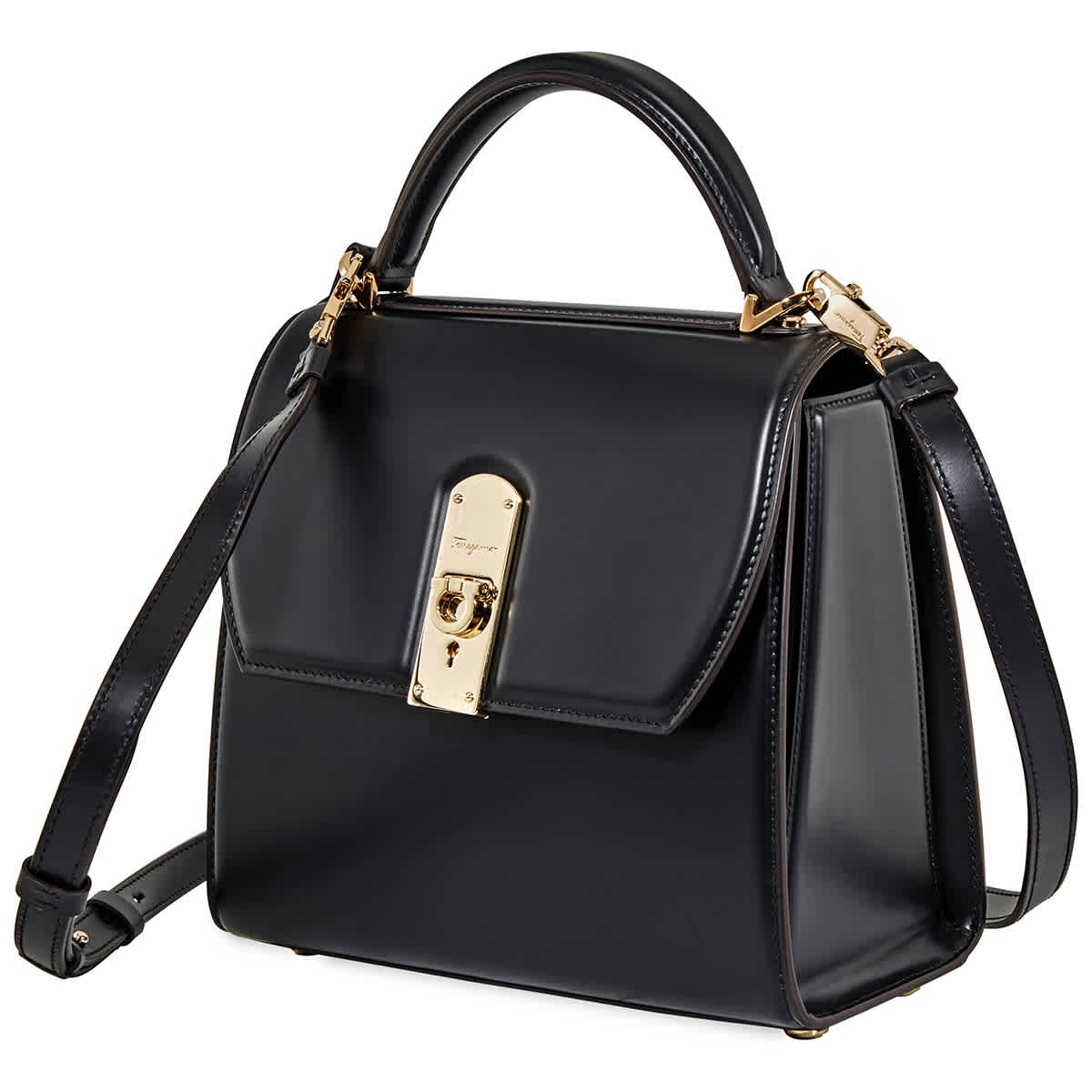 Ferragamo Ladies Black Boxyz Leather Shoulder Bag