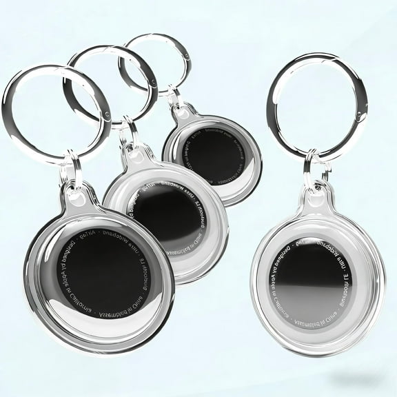 4 Pack Airtag Keychain Waterproof, Air Tag Holder for Apple Airtag GPS Tracker, Apple Tag Case for Dog Cat Collar, Luggage, Keys (2*Black& 2*Clear)