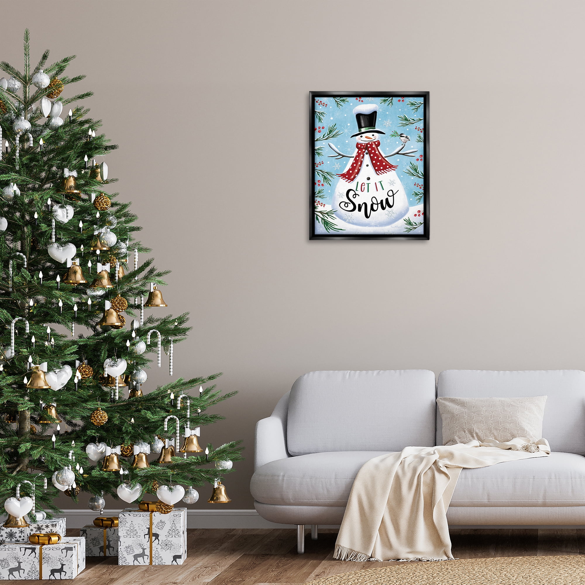 Stupell Industries Let It Snow Phrase Holiday Painting Black Floater Framed Art Print Wall Art, 25 x 31