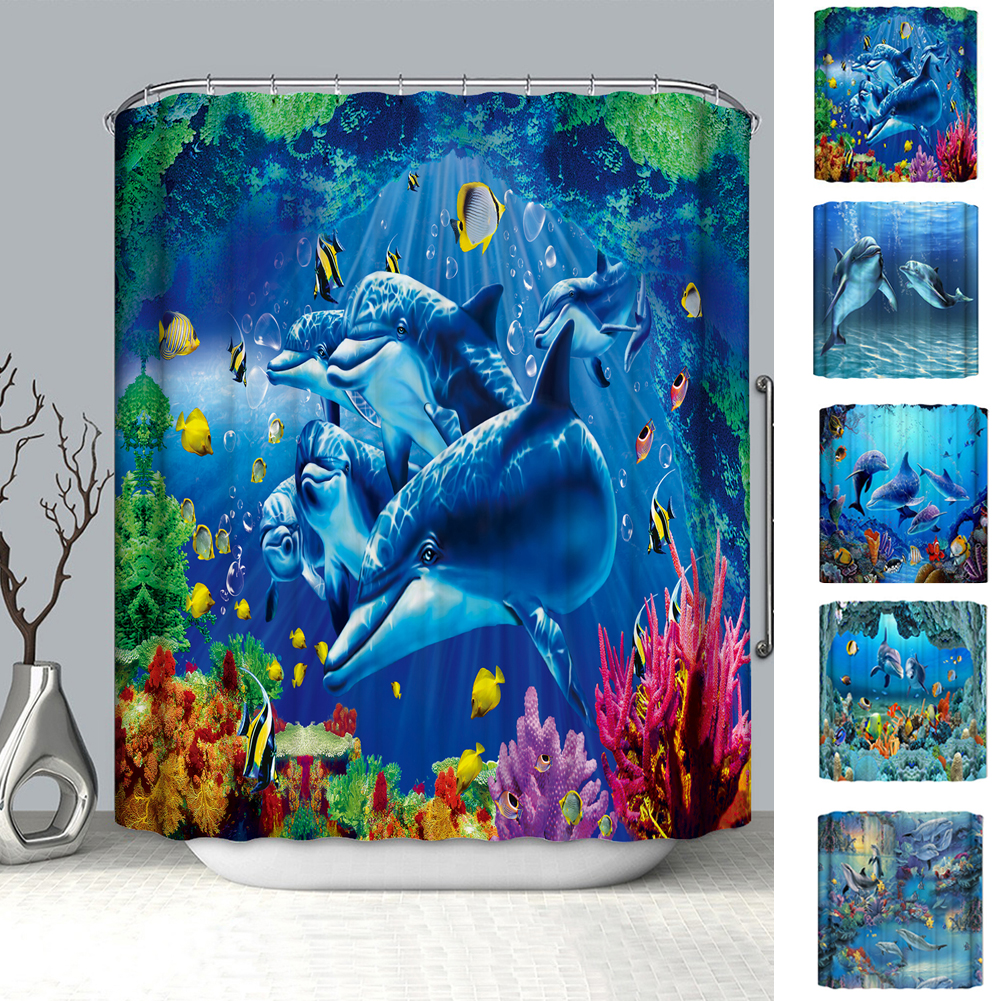 Travelwant Ocean Shower Curtain for Kids, Blue Ocean Shower Curtain for