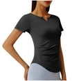 thumbnail image 4 of hotojiny Workout Tops for Women Slim Notch V Neck Short Sleeve Ruched Shirt Athletic Sports Running Yoga Tee Gym Clothes, 4 of 7