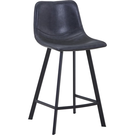 LeisureMod Elland Modern Upholstered Leather Bar Stool Kitchen Counter Stools with Iron Legs & Footrest in Charcoal Black