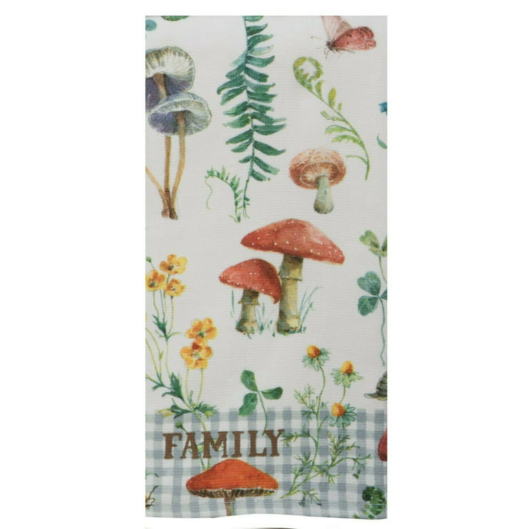 New! S/2 Mushroom Family Floral Dish Towels Kitchen Dual Purp Terry Dish  Towels
