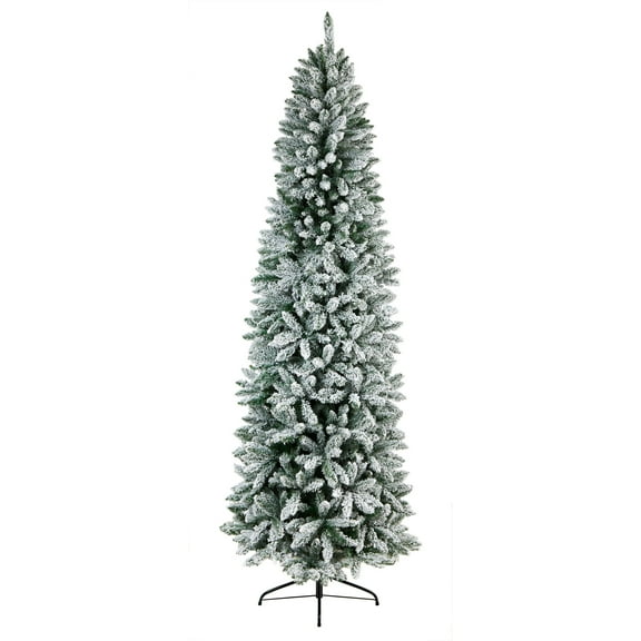 Nearly Natural 9ft. Slim Flocked Montreal Fir Artificial Christmas Tree, Green