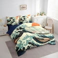 thumbnail image 3 of jejeloiu Japanese Style 7-Piece Bedding Comforter Set,Ocean Wave King Bedding Sets,Natural Scenery Bed Sheets For Teens,Ultra Soft Home Decor Reversible, 3 of 8