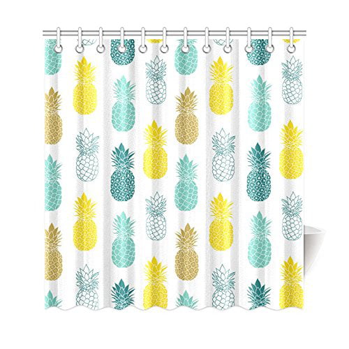 WOPOP Tropical Shower Curtain, Blue Yellow Pineapples Polyester Fabric ...