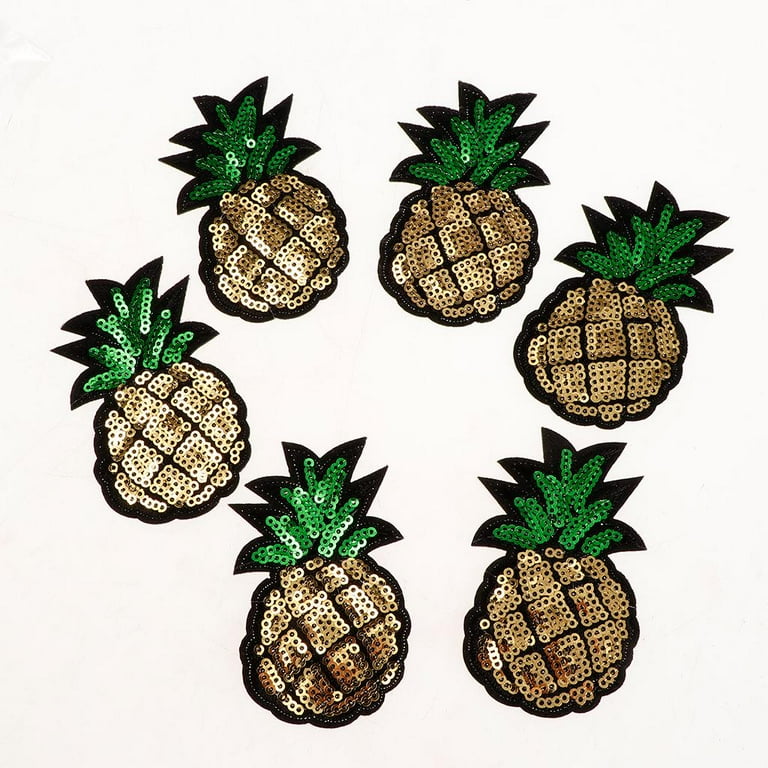 Pack Of 6pcs Pineapple Sequins Embroidery Iron On Fabric Stickers Hat Shirts  Craft DIY 