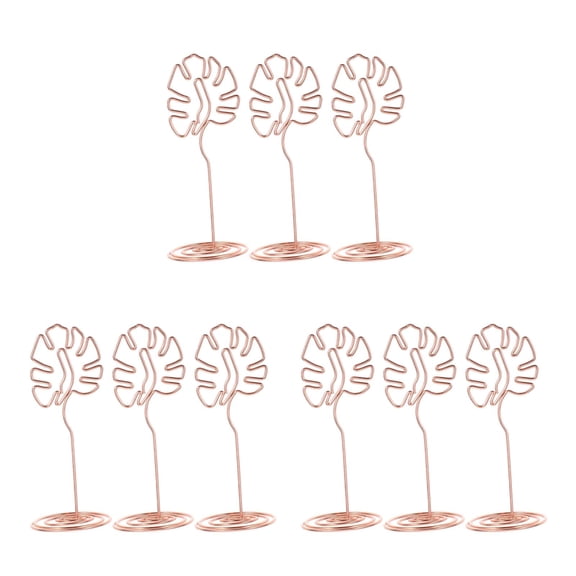 Masteelf 9 pcs  Place Card Holders Monstera Leaves Table Number Holders Metal Memo Photo Clips Tropical Hawaiian Luau Wedding Birthday Party Decorations