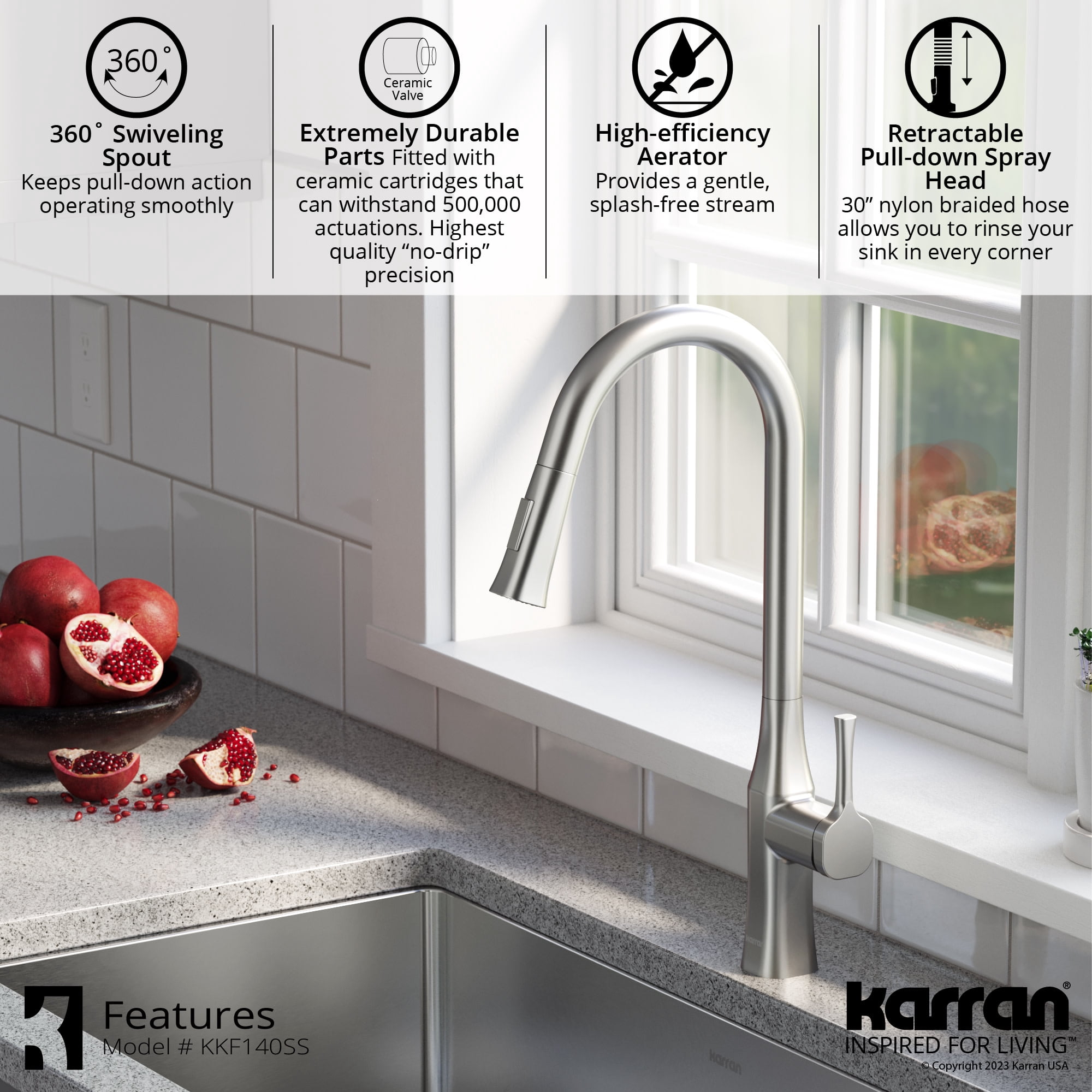Karran Standerton KKF140 Single Handle Pull-Down Sprayer Kitchen Faucet in Chrome
