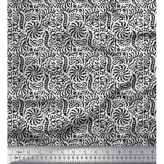 Soimoi Velvet Fabric Floral & Paisley Block Printed Craft Fabric by The Yard 58 Inch Wide