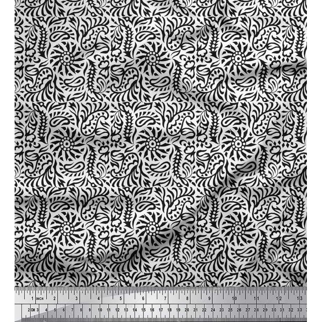 Soimoi Modal Satin Fabric Floral & Paisley Block Decor Fabric Printed Yard 42 Inch Wide
