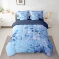 thumbnail image 2 of jejeloiu Modern Aesthetic Leaves 7 Pieces Bedding Comforter Set,Rustic Floral Full Bedding Set,Blue Flowers Fitted Sheet Flat Sheet For Men Women,Luxury Bedroom Decor Reversible, 2 of 8