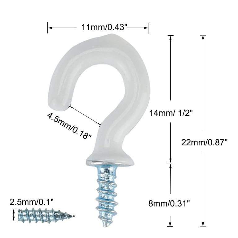 Uxcell 30pcs Cup Hooks 1/2 Inch Vinyl Coated Screw-in Ceiling Wall
