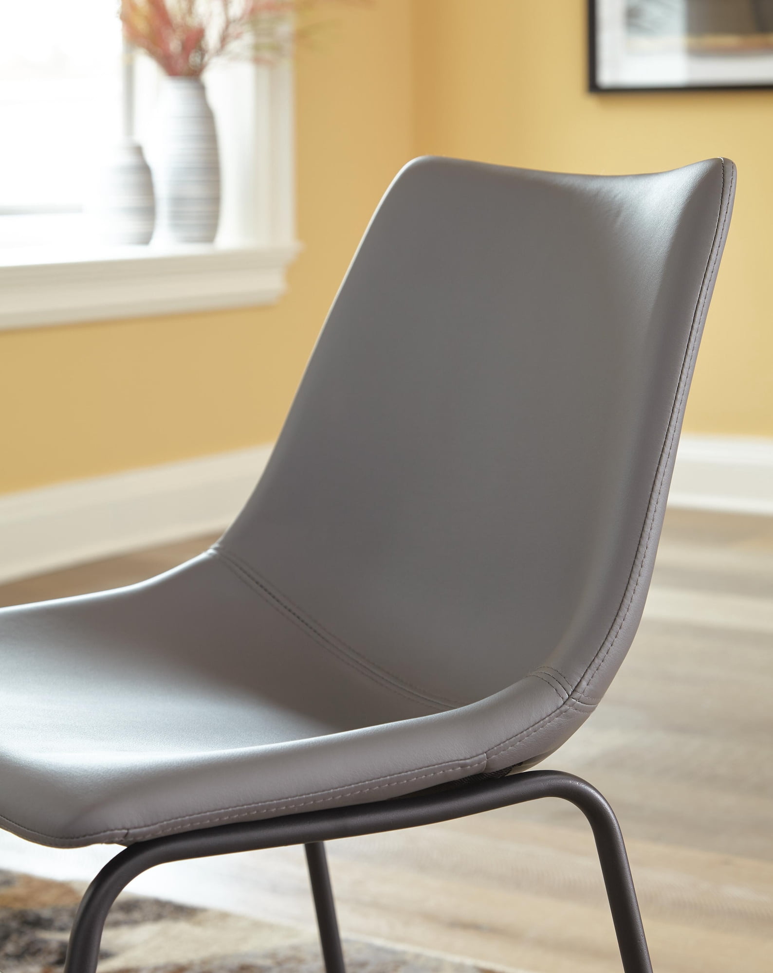 Signature Design by Ashley Centiar Urban Industrial Faux Leather Bucket Dining Chair, Set of 2, Gray