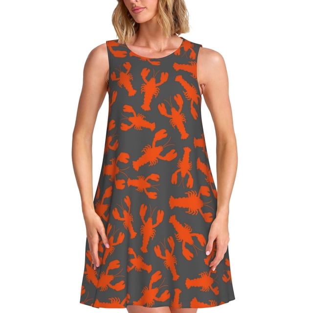 Fotbe Crayfish Vestido de Verano sin Mangas para Mujer – Vestido Midi Línea A, Estilo Camiseta Floral, Vestido Playero Casual y Fluido