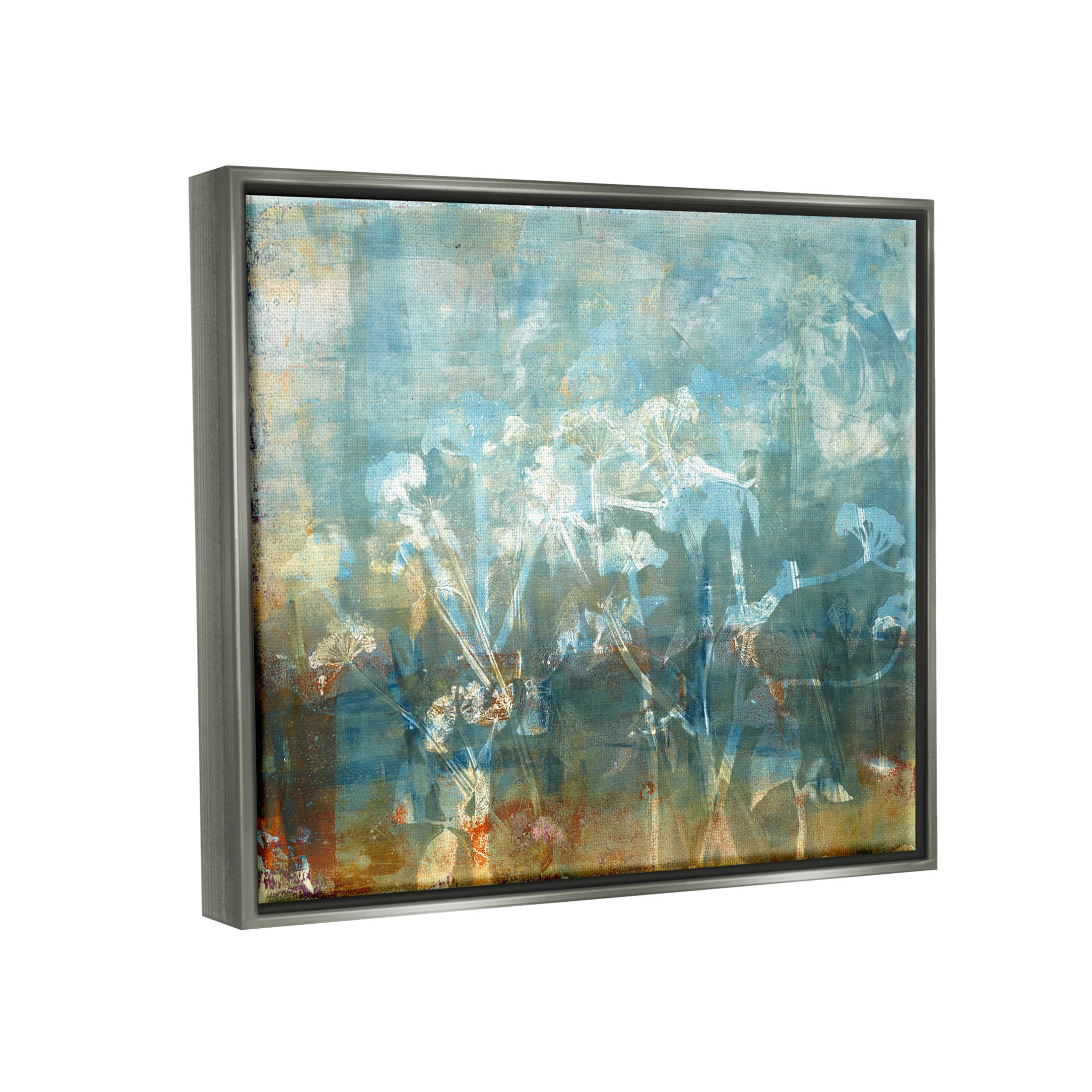 Stupell Industries Distressed Botanical Overlay Collage Graphic Art Luster Gray Floating Framed Canvas Print Wall Art, Design by Liz St. Andre