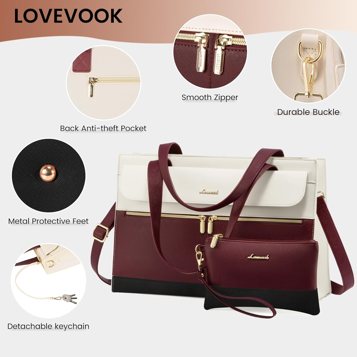 Laptop Tote Bag for Women 15.6 Inch Professional Leather Briefcase with  Waterproof Business Shoulder Bag