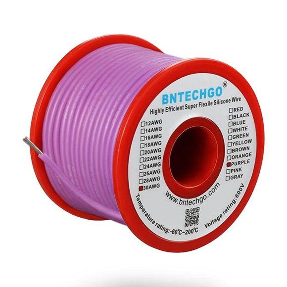 Cable de silicona BNTECHGO 30 AWG morado, carrete de 30 m