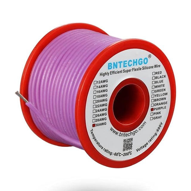 Cable de silicona BNTECHGO 30 AWG morado, carrete de 30 m