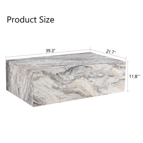 Coffee Table 39.3 Inch, Grey Stone Pattern MDF Side Table with Modern Texture Design, Accent Table for Living Room and Lounge, No Assembly Required, Gray