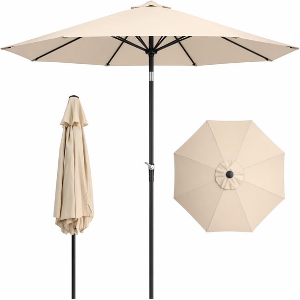 Sombrilla Tipo Madera Jardin Exterior 3m Playa Terraza Color Beige
