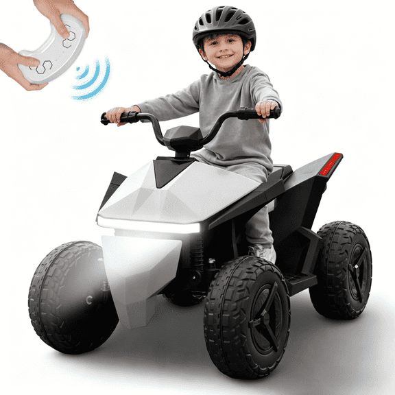 POP FRIENDS Kids ATV 24V, 4WD Ride on Toys Electric Car for Ages 3  Toddlers Boys Girls with Remote Control, LED Headlights, Anti-Slip Tires, Bluetooth, Music Player, Grey
