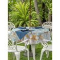 thumbnail image 3 of Outdoor Tablecloth with Umbrella Hole for Patio/Picnic/Party/Camping, Teal Starfish Coastal Waterproof Table Cloth Round Cover Washable, Summer Beach Shell Wooden (Dia 54"), 3 of 8