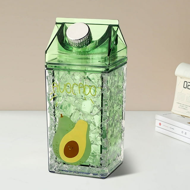 Bouteille d'Eau en Forme de Carton de Lait à Double Paroi avec Matériau Réfrigérant, Récipient Carré Étanche Idéal pour Sports de Plein Air, Voyage, Camping, Randonnée, Pique-Nique, Couvercle Réutilisable et Portable