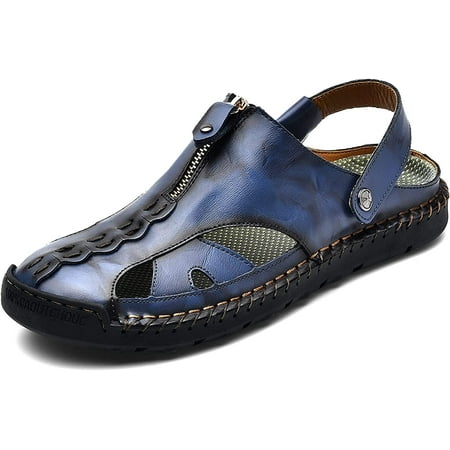 

Mens Closed Toe Leather Sandals Summer Casual Fisherman Sandals Walking Outdoor Beach Shoes