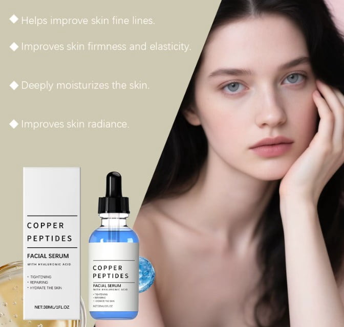 Copper Peptides Serum for Face - Tightening, Repairing, Collagen Boosting - with GHK-Cu and Hyaluronic Acid - Fragrance-Free - 1fl oz