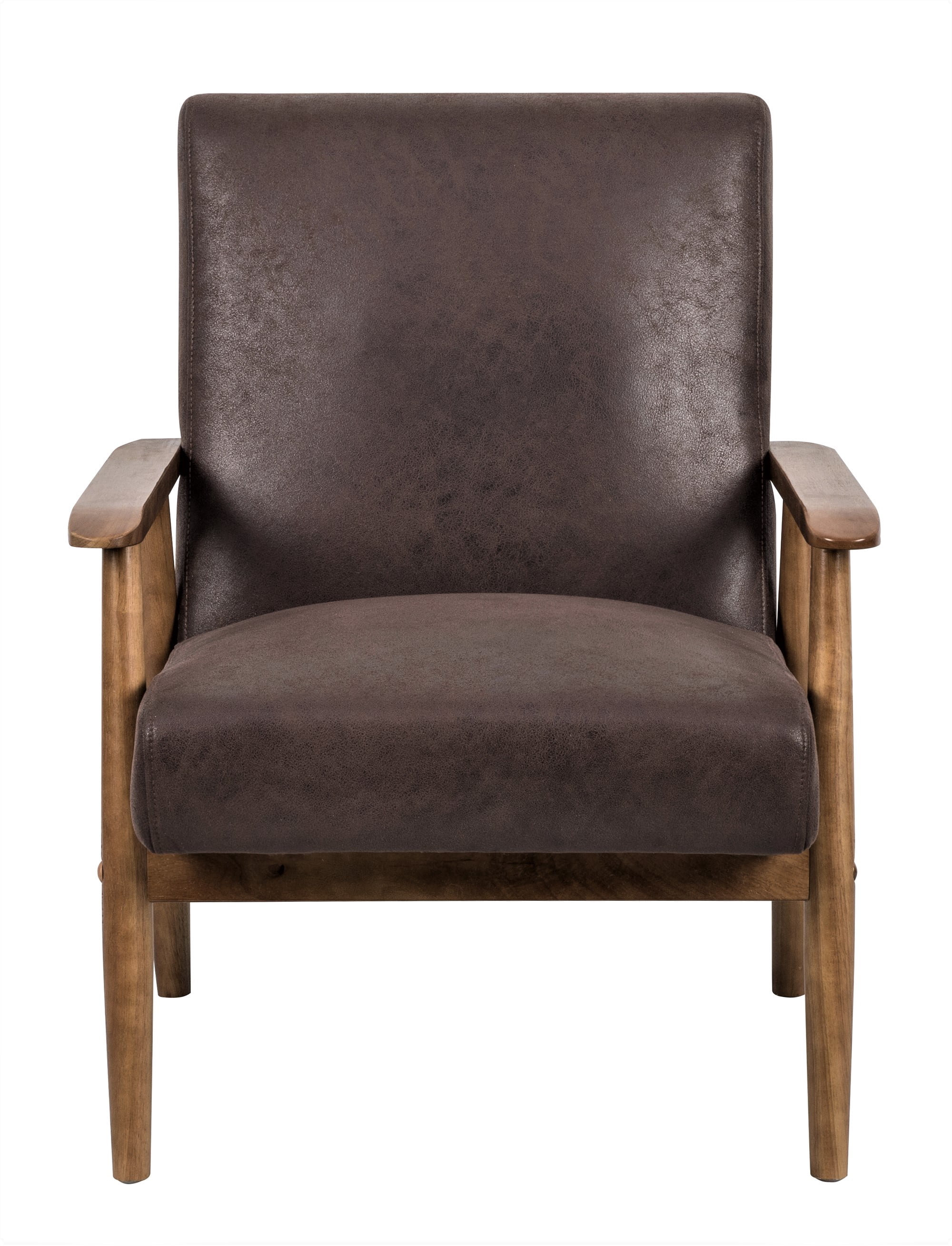 Mintazer Mid-Century Modern Leather-Look Accent Chair, Armchair for Living Room Bedroom, Brown
