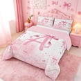 thumbnail image 2 of meiyoeat Pink Bow Monogram A Full Size Comforter Sets,Cute Ribbon Bowknot Bedding Comforter Set For Girl,Pink Reversible,3-Piece,1 Comforter and 2 Pillowcases, 2 of 7