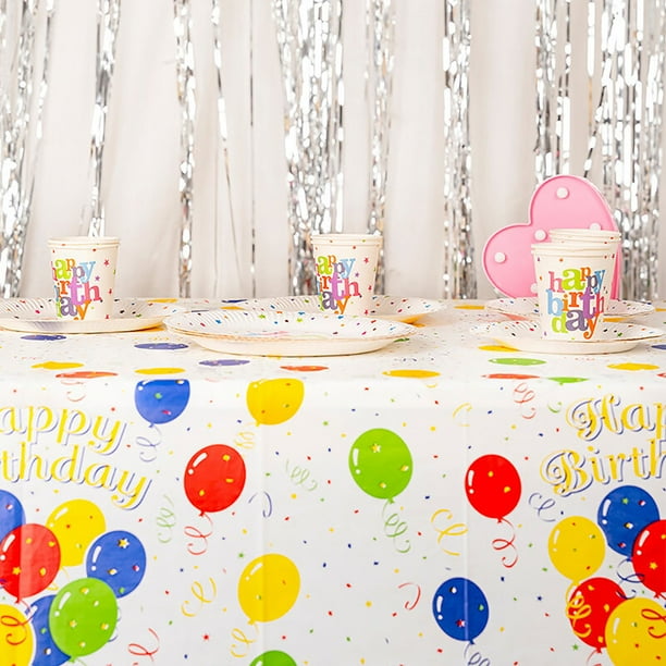 Platos y vasos de papel desechables para fiestas de cumpleaños, globos de colores, manteles, juego de picnic para acampar, vajilla desechable.