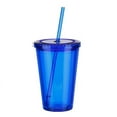 thumbnail image 1 of Tasse à Double Paroi avec Paille, Tasse en Plastique, Tasse à Café Glacé Réutilisable, Tasse Transparente - Bleu, 1 of 5