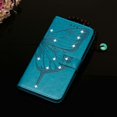 thumbnail image 7 of Case Wallet for Google Pixel 7A with Wrist Hand Strap, Rhinestone Design Butterfly Flower Pattern Purse Case with Card Holder Kickstand, PU Leather Magnetic Clasp Shockproof Cover, Blue, 7 of 7