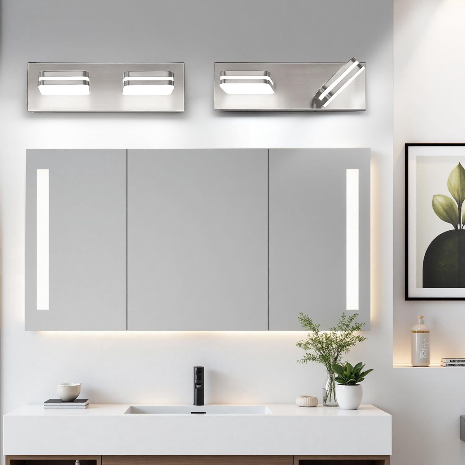 360° Rotate 2-light Led Bathroom Vanity Light Fixtures  900lm Brushed Nickel Lights For Modern Wall Lighting Over Mirror Kitchen Living (natural White 5000k)