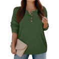 thumbnail image 5 of Women’s Knit Sweater Long Sleeve Pullover Solid Color Button Front Casual Loose Round Neck Top for Daily, Office, Travel, Party, and Fall Winter Outfits Army Green, 5 of 5