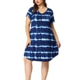 thumbnail image 1 of Vestido De TalGrande PaMujer, Túnica, Cuello En V, ManCorta, Dobladillo Redondo, Teñido Anudado, VestidosMedPierAzul oscuro 2X, 1 of 7