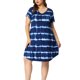 thumbnail image 1 of Vestido De TalGrande PaMujer, Túnica, Cuello En V, ManCorta, Dobladillo Redondo, Teñido Anudado, VestidosMedPierAzul oscuro 2X, 1 of 7